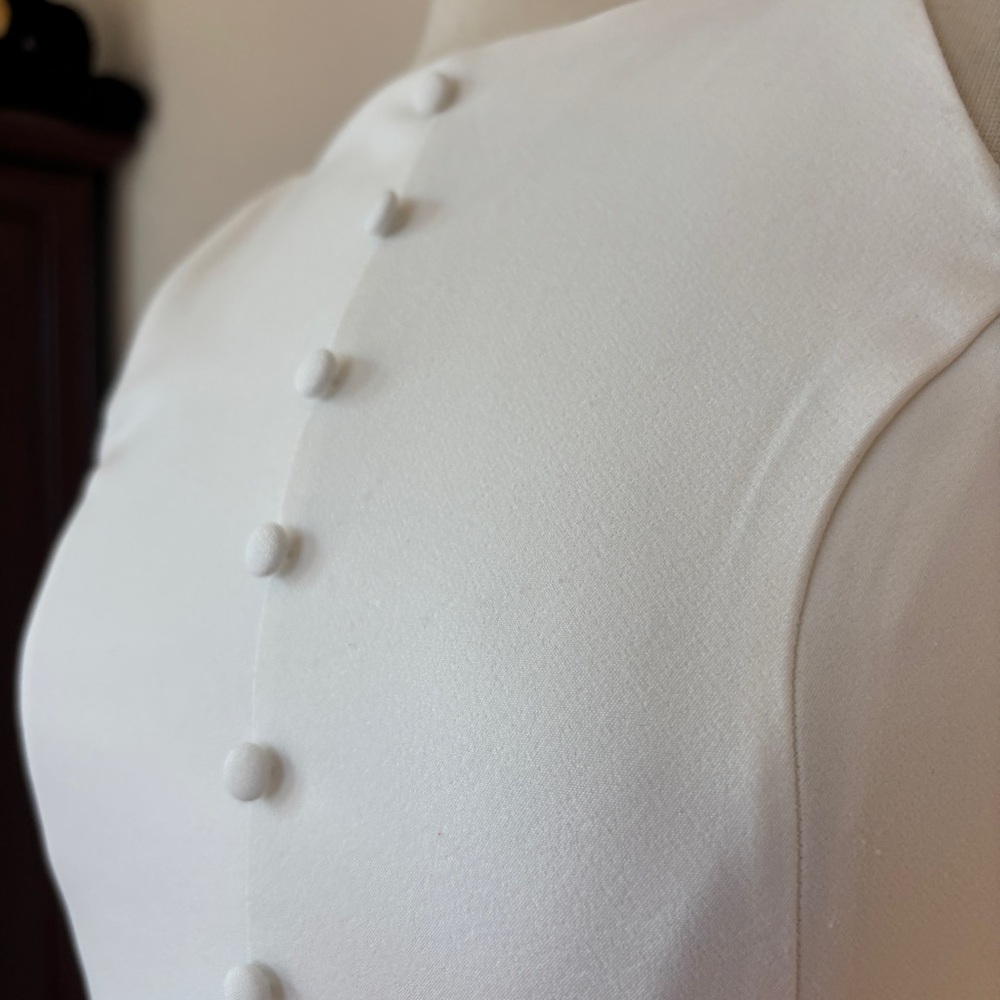 Solid White Drop Waist Sleeveless Button Front Dr… - image 6